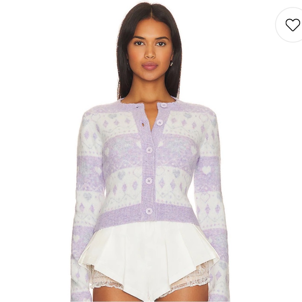 Marnie Fair Isle Cardigan in Lavender Ivory